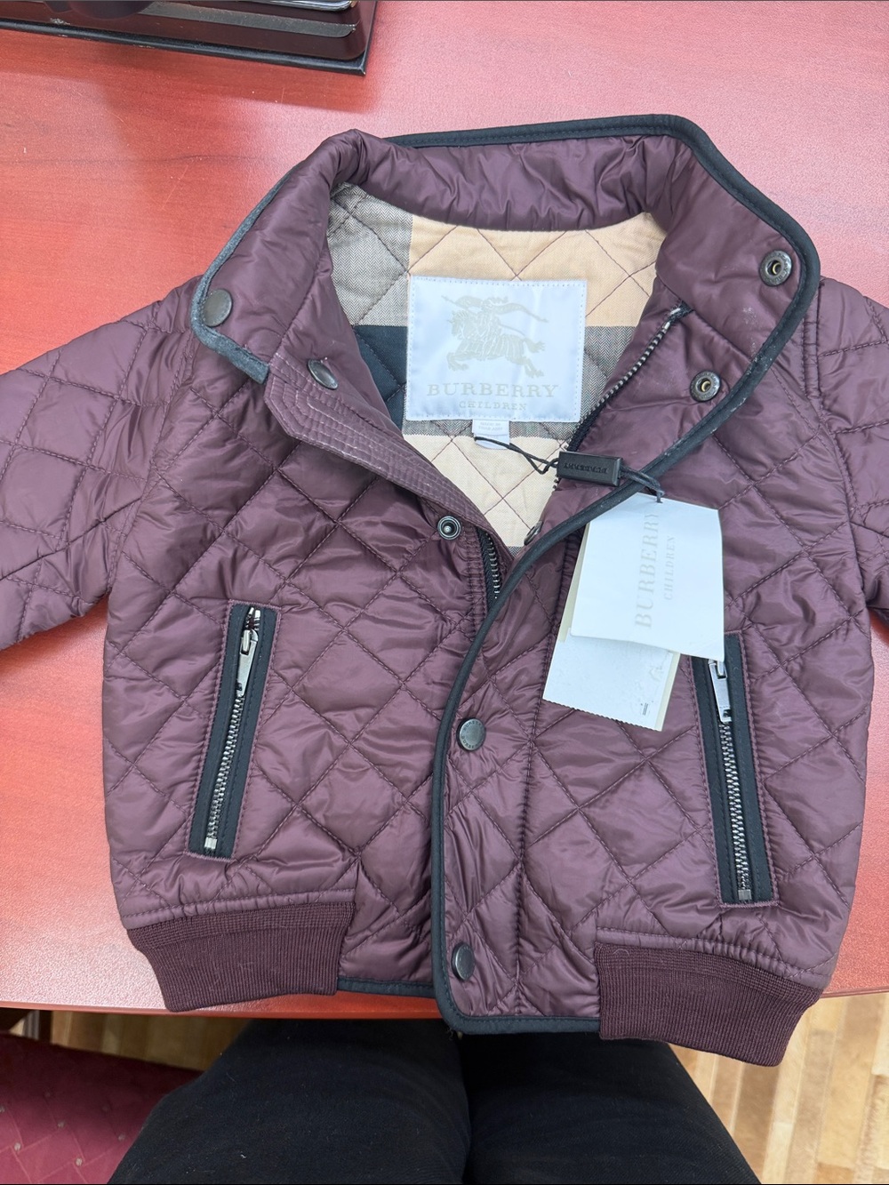 Kids Quilted Bomber Jacket in Burgundy by BURBERRY in size 18 months NWT